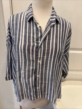 EUC CP Shades Navy and White Striped Button-Down Shirt